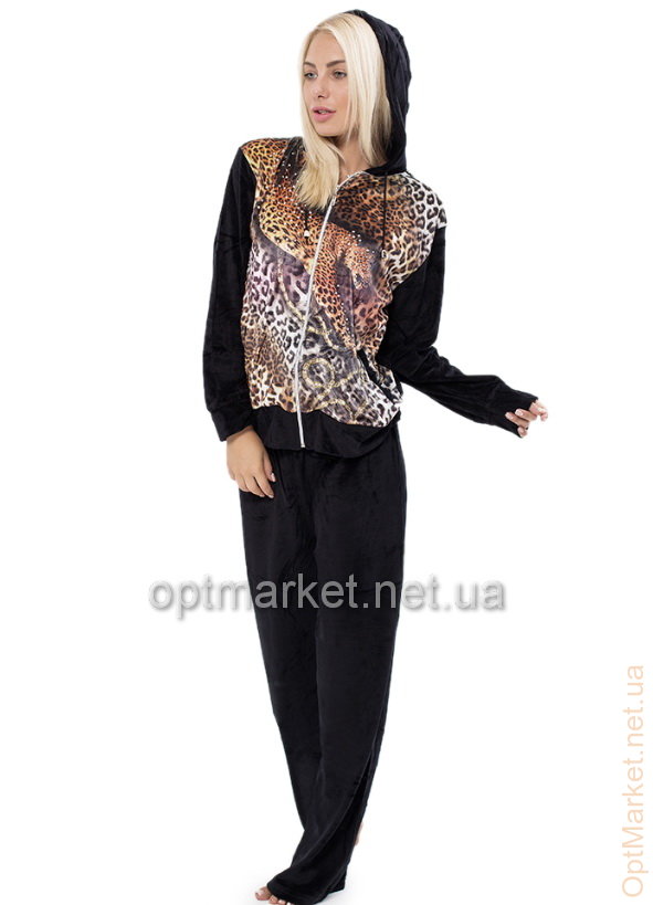 Женский костюм брюки + кофта на змейке с длинными рукавами, капюшон KocTekstil велюр 1049