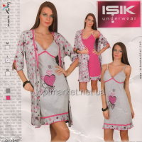 Комплект-двойка: халат и ночная рубашка на узких бретельках Onder Isik 2407