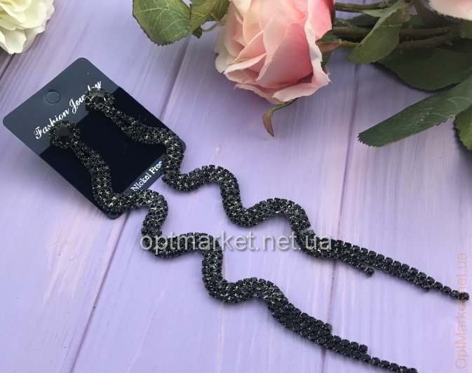 Сережки висюльки довгі камінь чорний змія21939