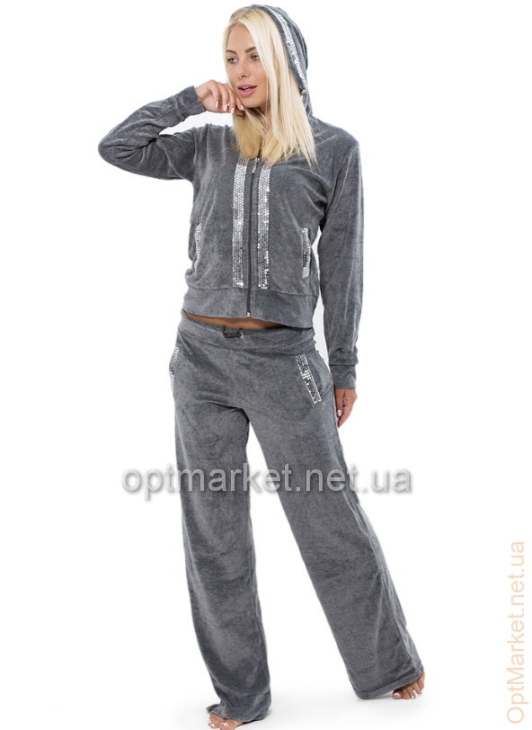 Жіночий костюм брюки + кофта на змійці з довгими рукавами, капюшон, паєтки KocTekstil велюр 3008
