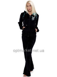 Женский костюм брюки + кофта на змейке с длинными рукавами, капюшон KocTekstil велюр 3107