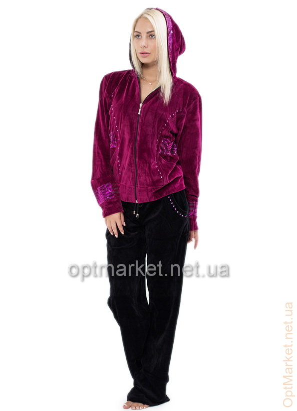 Жіночий костюм брюки + кофта на змійці з довгими рукавами, капюшон, паєтки KocTekstil велюр 3117