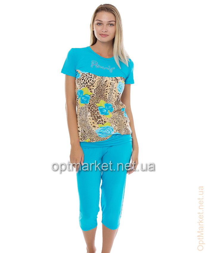 Комплект-двійка жіночий: футболка з короткими рукавами та бриджі віскоза париж Blue Night