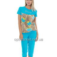 Комплект-двійка жіночий: футболка з короткими рукавами та бриджі віскоза париж Blue Night - Комплект-двійка жіночий: футболка з короткими рукавами та бриджі віскоза париж Blue Night