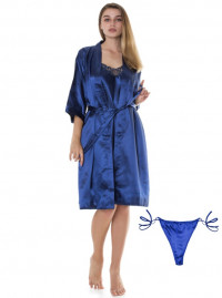 Комплект 2-ка жіноча, халат+ сорочка уз.бр, стрінги, мереживо, шовк deep sleep 110101
